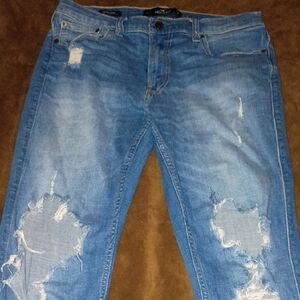 Hollister Men's Light Blue Distressed Skinny Jeans